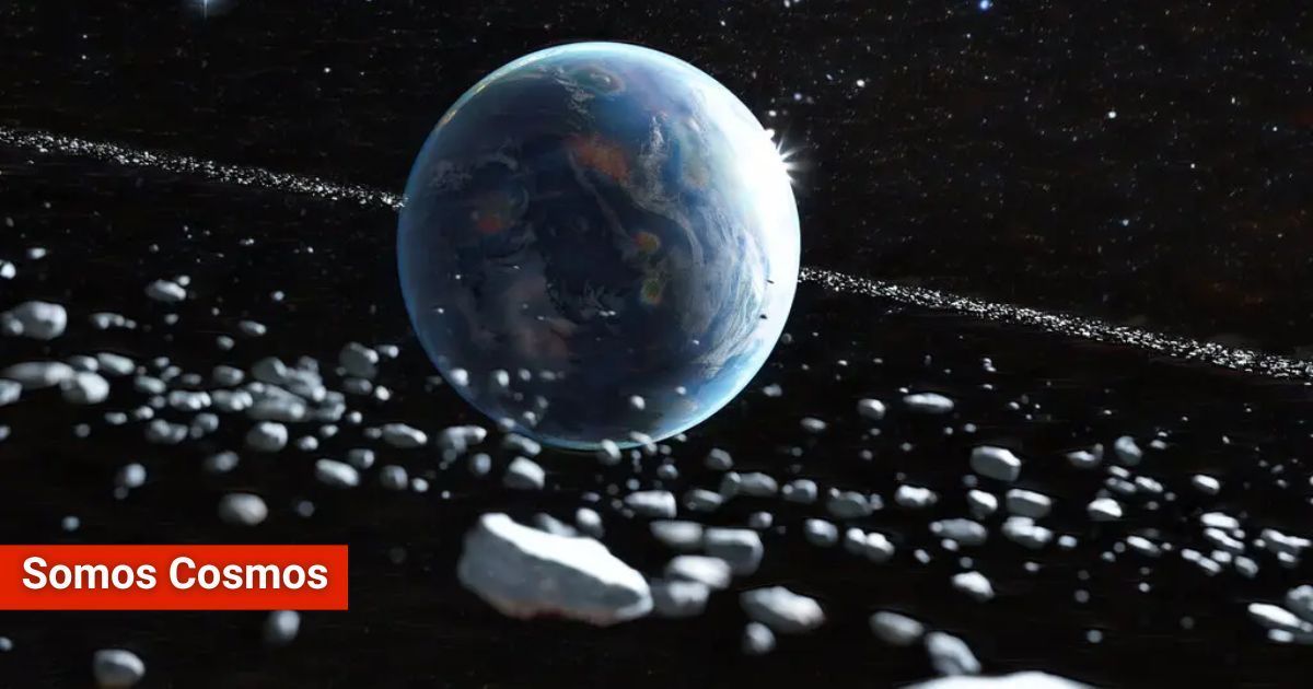 Representación artística de la Tierra rodeada por un anillo de escombros hace 466 millones de años. (Créditos: Oliver Hull)
