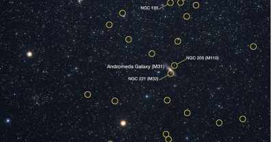 Cada punto en esta imagen es una galaxia satélite que orbita a la majestuosa Andrómeda
